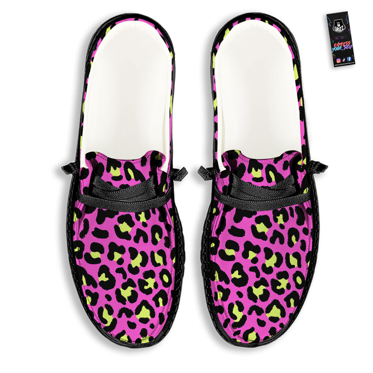 Leopard Yellow And Pink Print Black Loafers-grizzshop