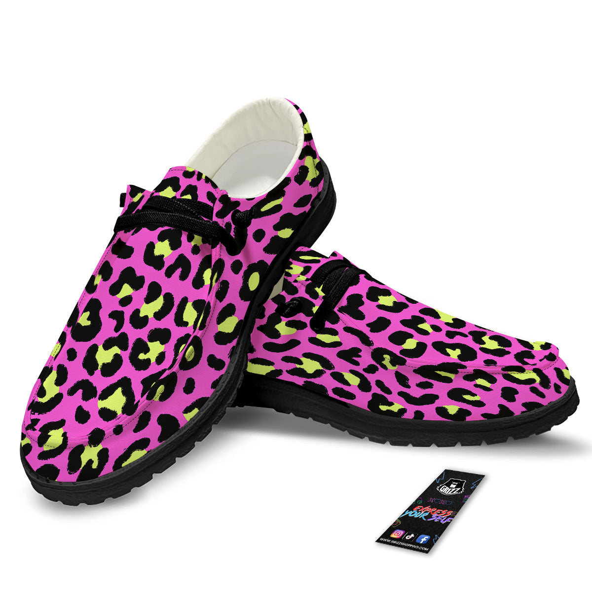 Leopard Yellow And Pink Print Black Loafers-grizzshop