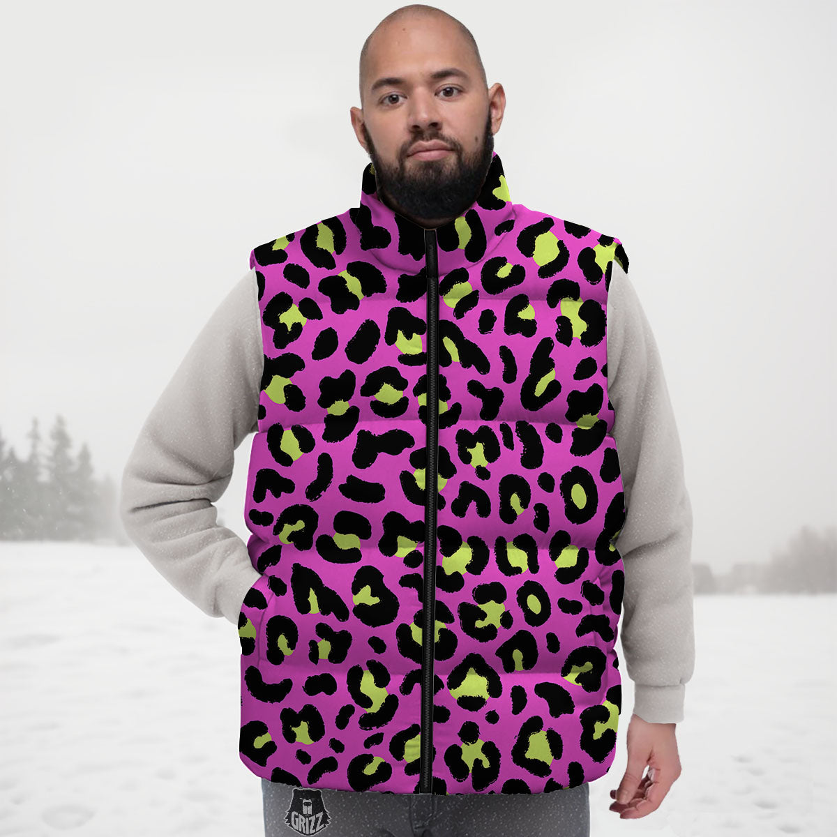 Leopard Yellow And Pink Print Down Vest