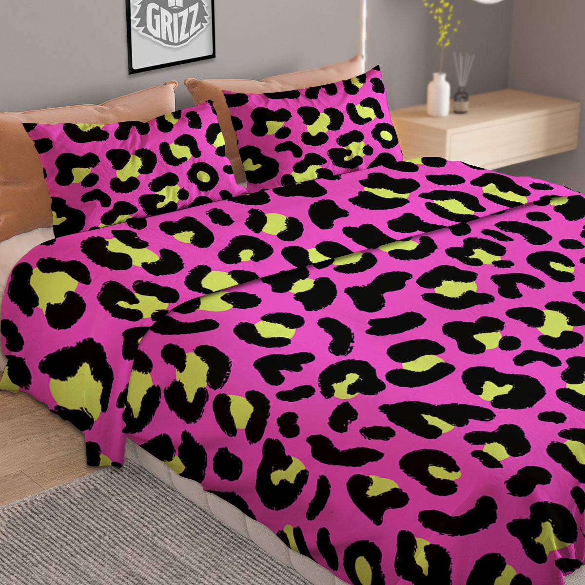 Leopard Yellow And Pink Print Duvet Cover Bedding Set