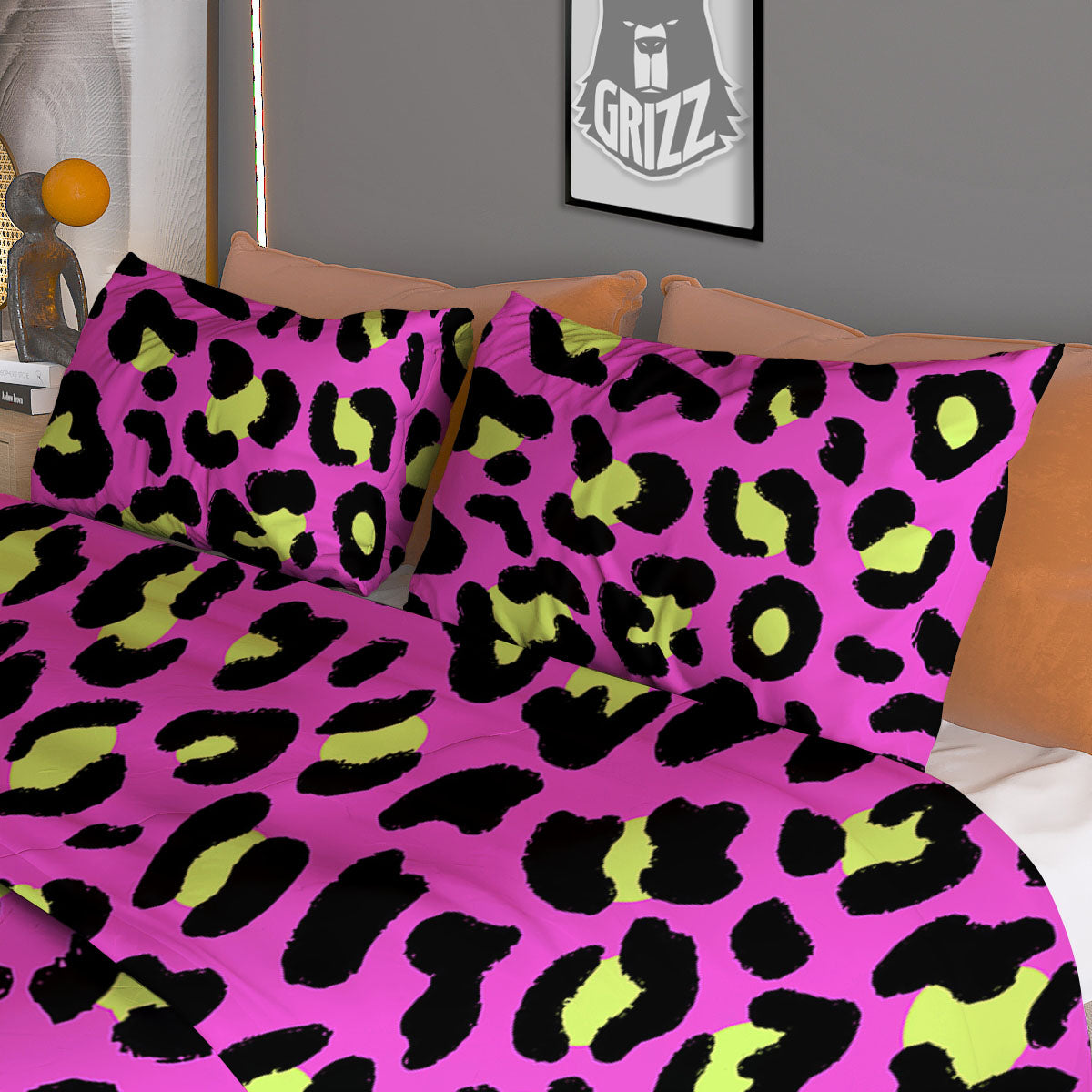 Leopard Yellow And Pink Print Duvet Cover Bedding Set