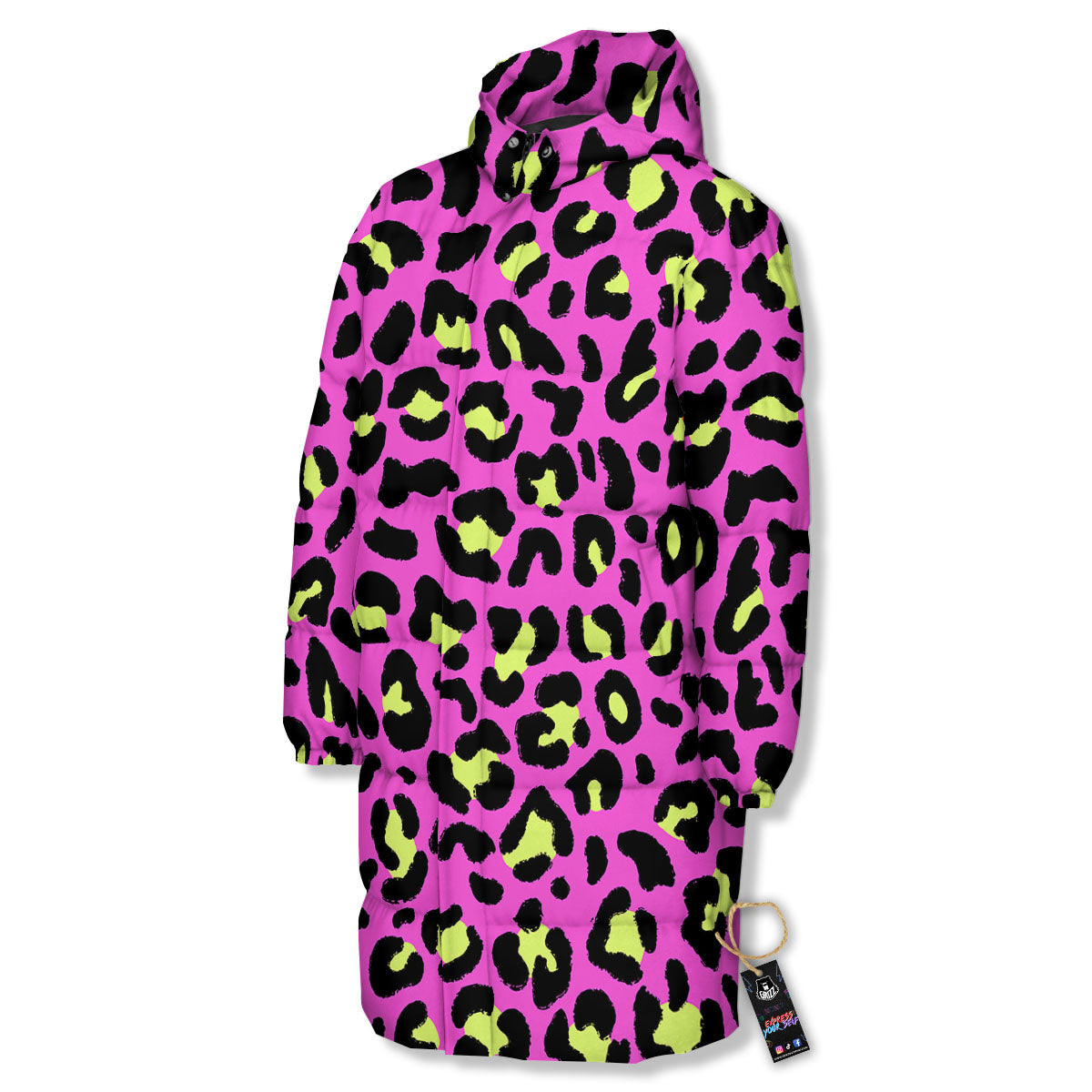 Leopard Yellow And Pink Print Long Down Jacket-grizzshop