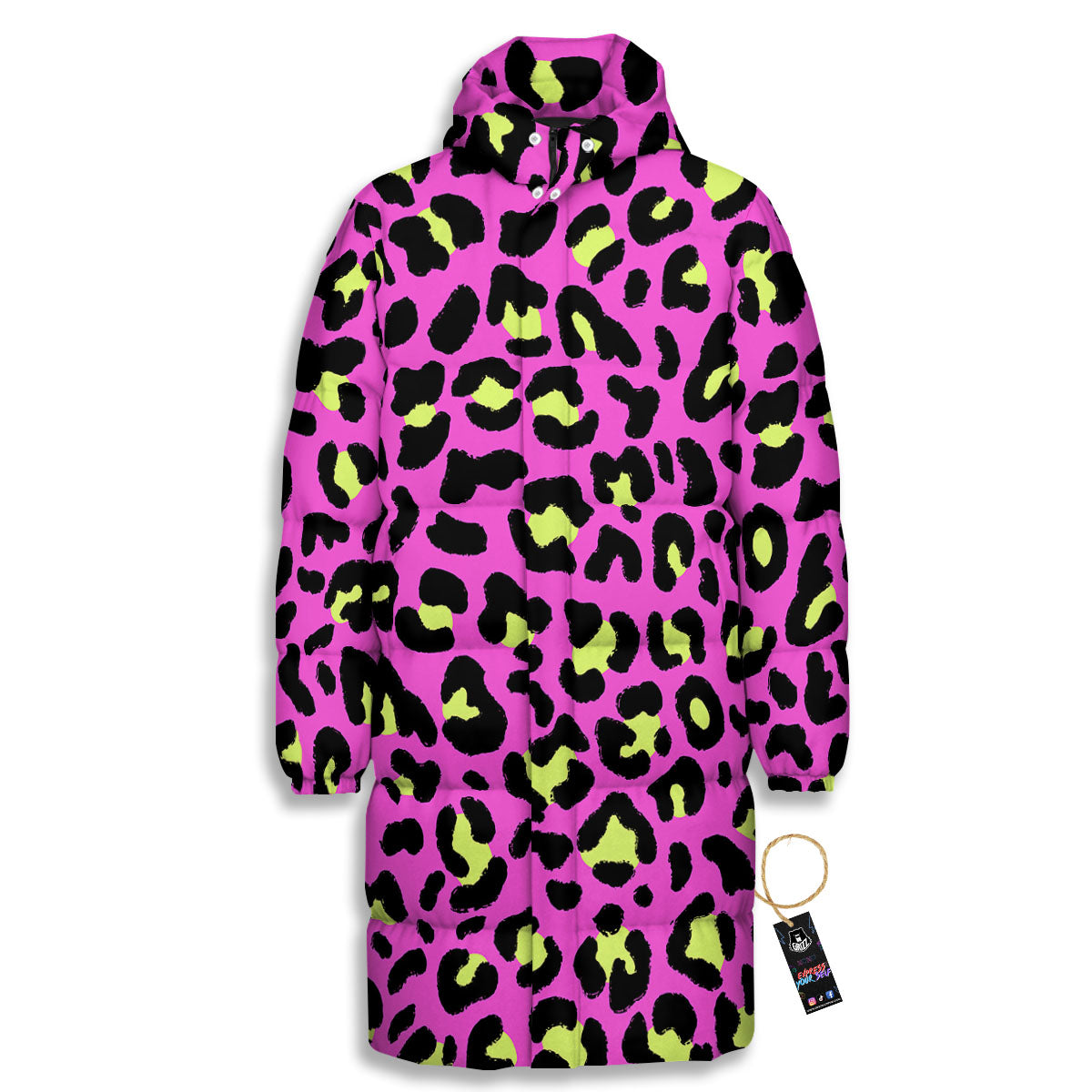 Leopard Yellow And Pink Print Long Down Jacket-grizzshop