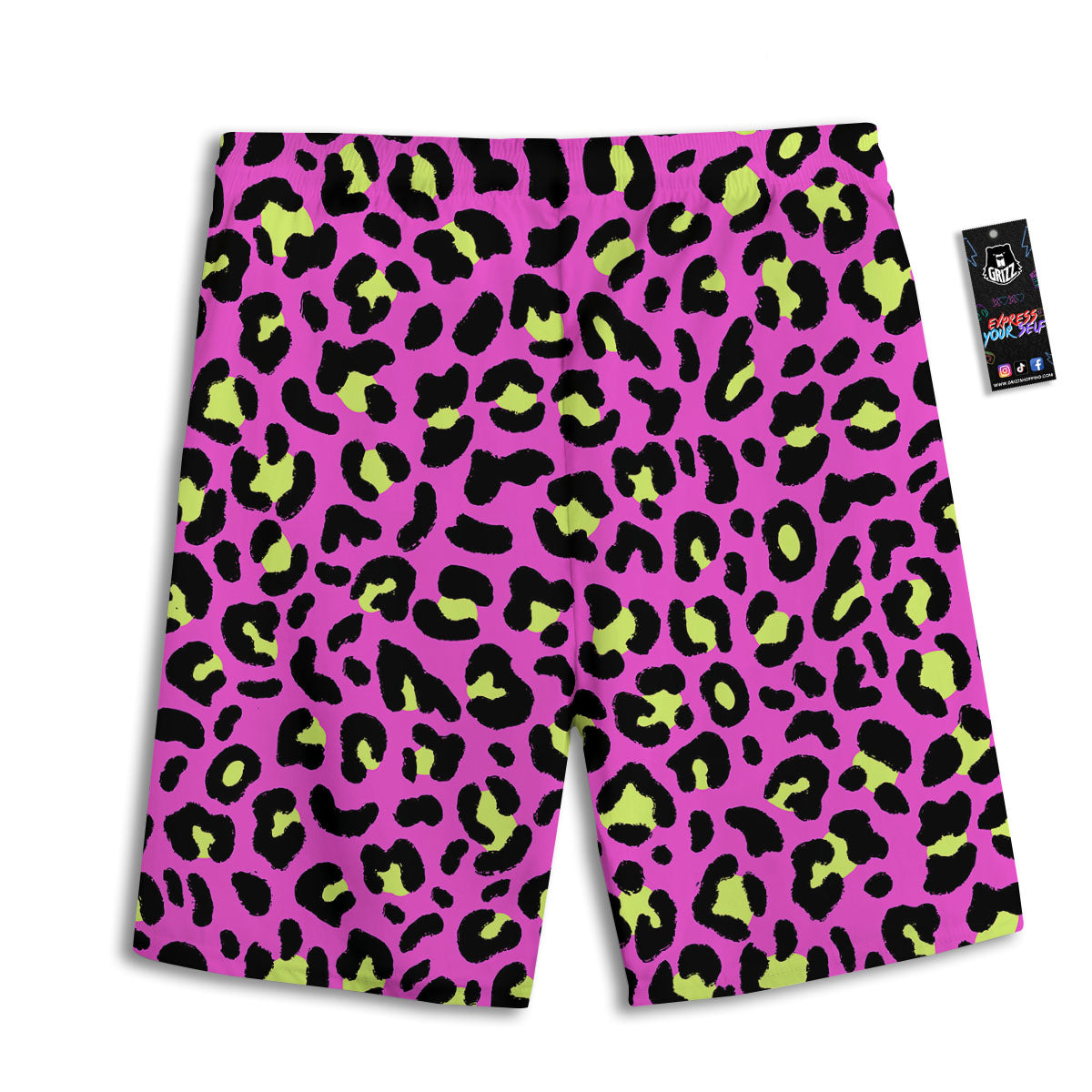 Leopard Yellow And Pink Print Men's Athletic Shorts