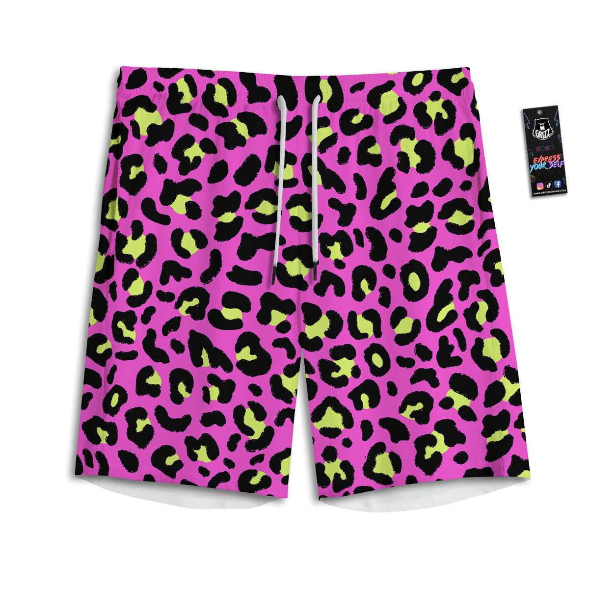 Leopard Yellow And Pink Print Men's Athletic Shorts