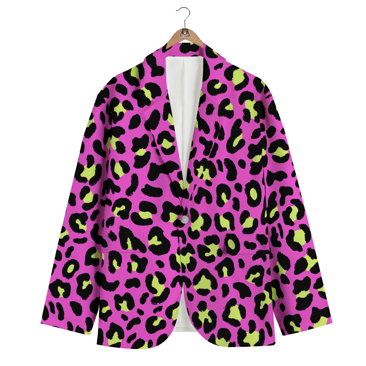 Leopard Yellow And Pink Print Men's Blazer-grizzshop