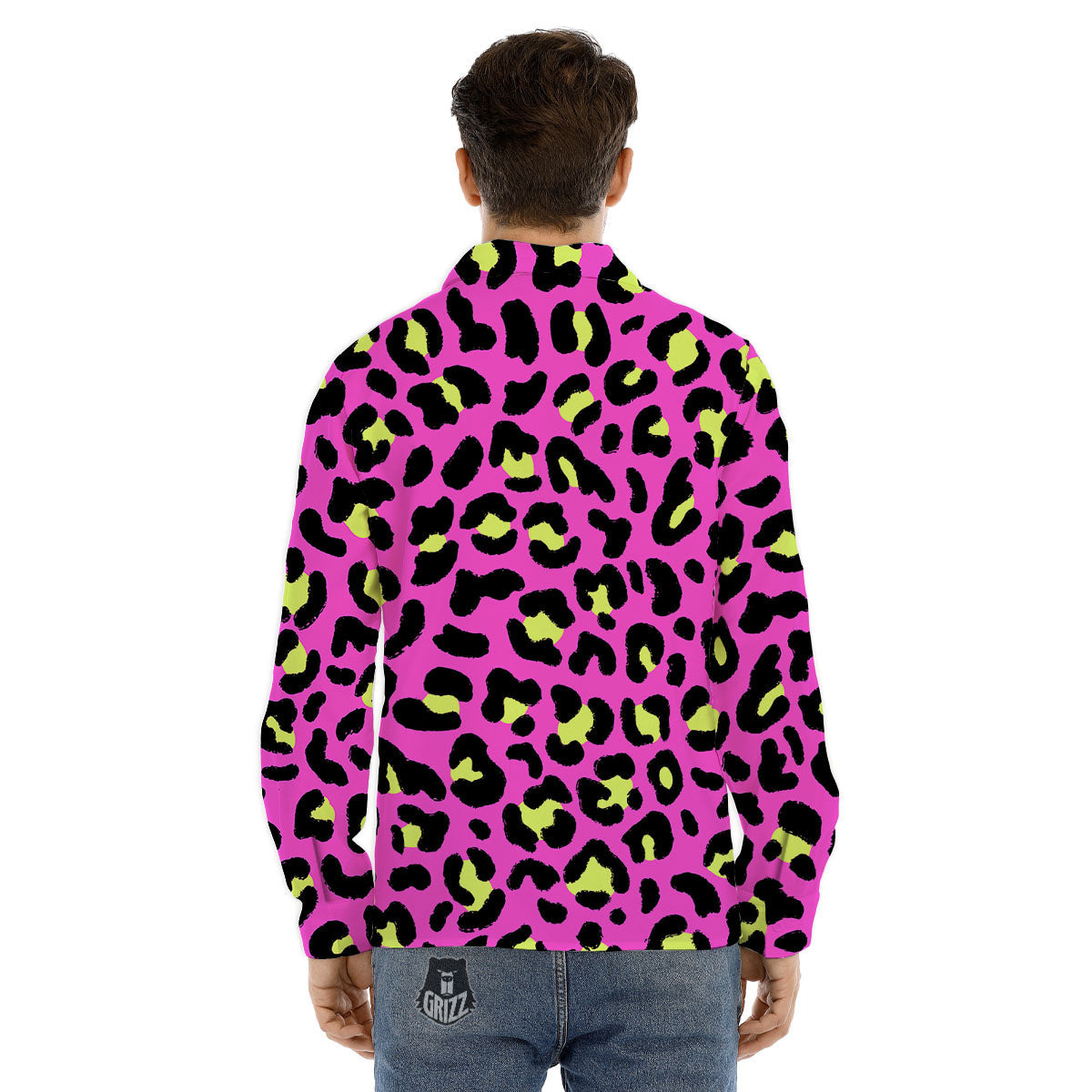 Leopard Yellow And Pink Print Men's Dress Shirts-grizzshop