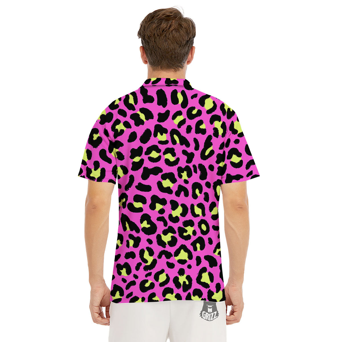 Leopard Yellow And Pink Print Men's Golf Shirts-grizzshop