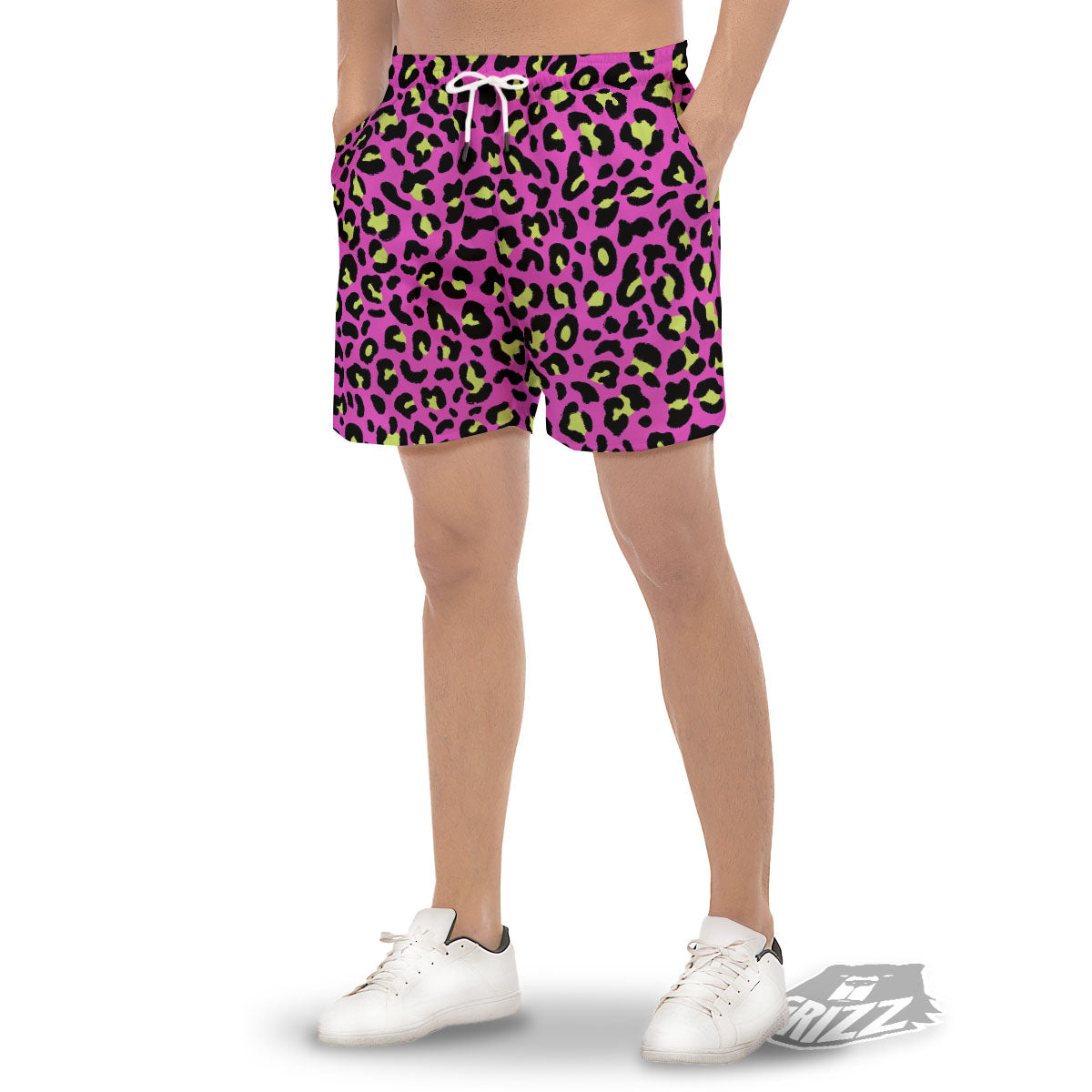 Leopard Yellow And Pink Print Men's Gym Shorts-grizzshop