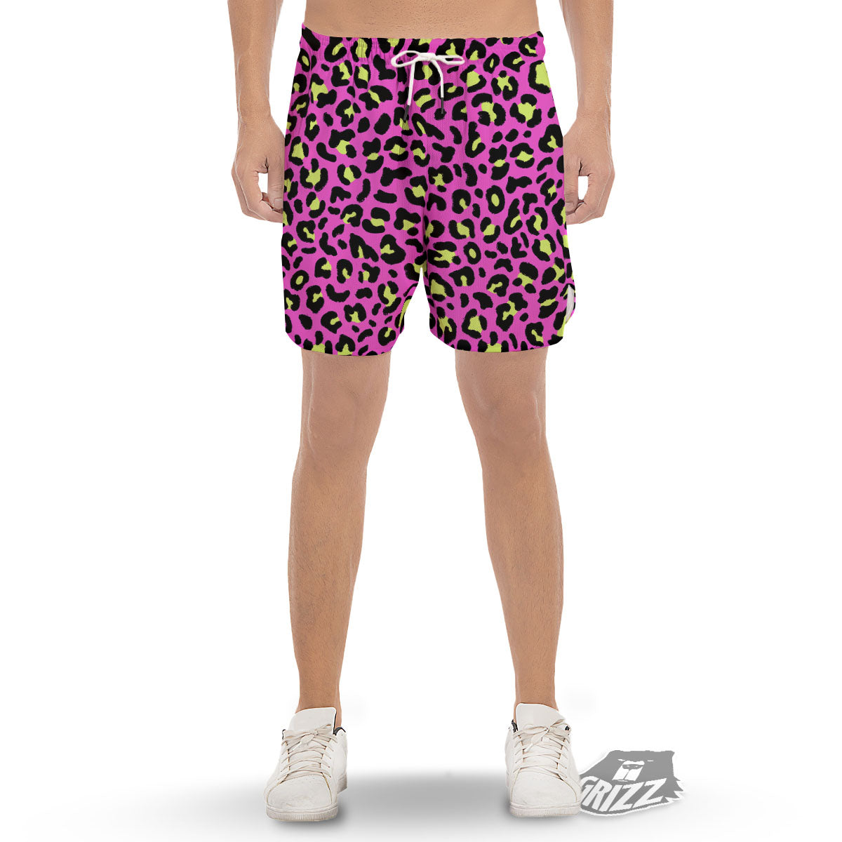 Leopard Yellow And Pink Print Men's Gym Shorts-grizzshop