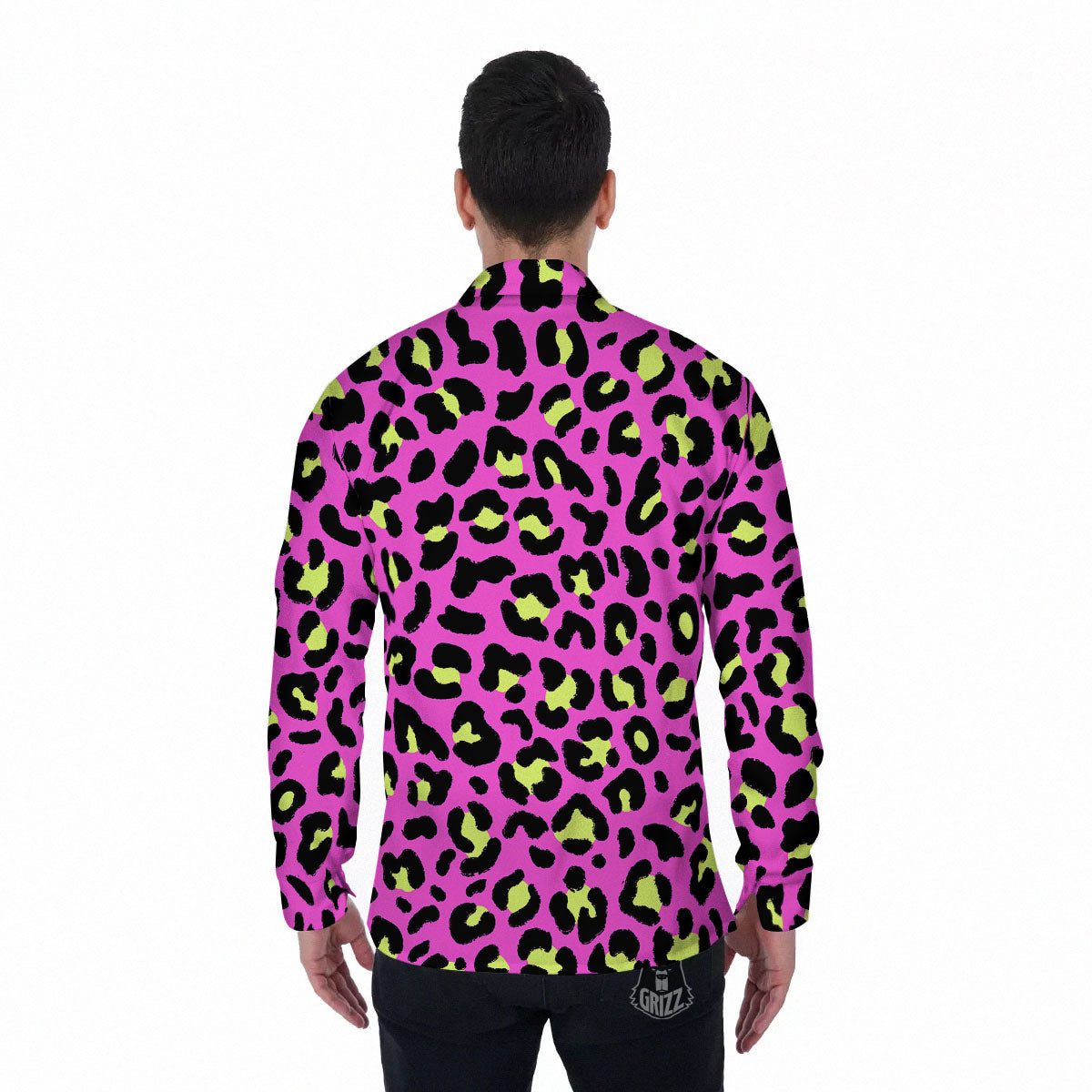 Leopard Yellow And Pink Print Men's Long Sleeve Shirts-grizzshop