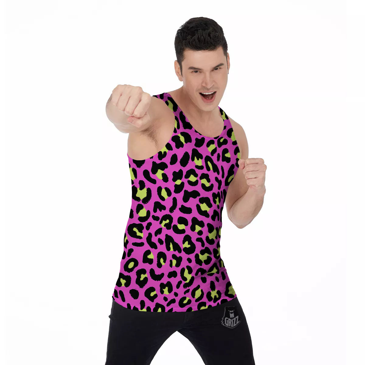 Leopard Yellow And Pink Print Men's Tank Top-grizzshop
