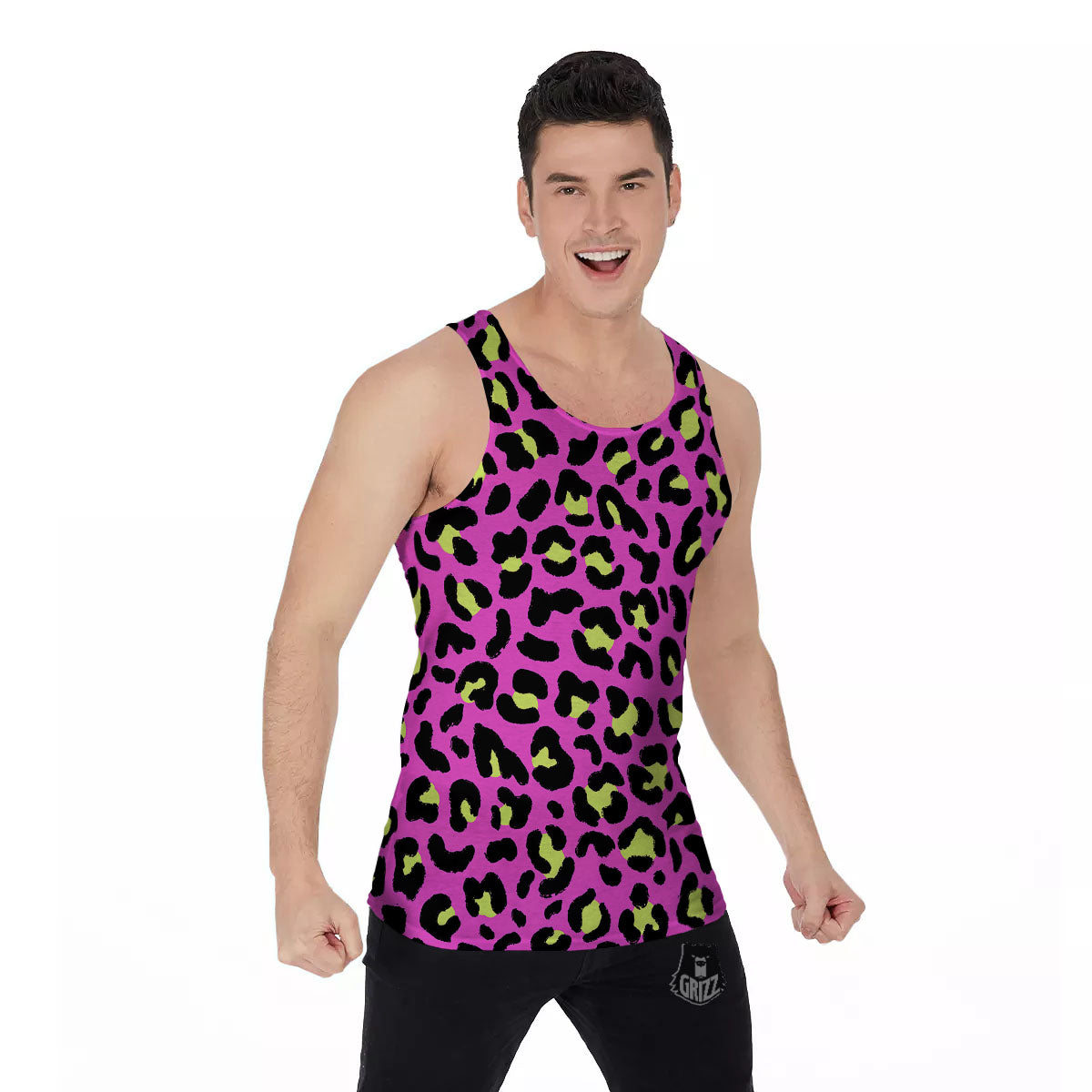 Leopard Yellow And Pink Print Men's Tank Top-grizzshop