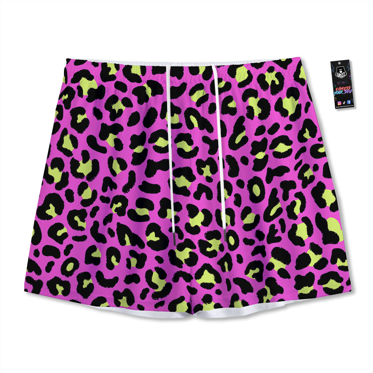 Leopard Yellow And Pink Print Mesh Shorts