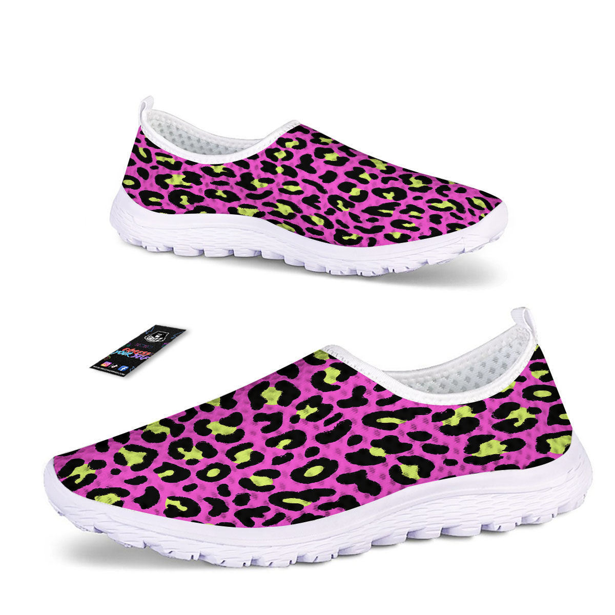 Leopard Yellow And Pink Print Nurse Shoes-grizzshop
