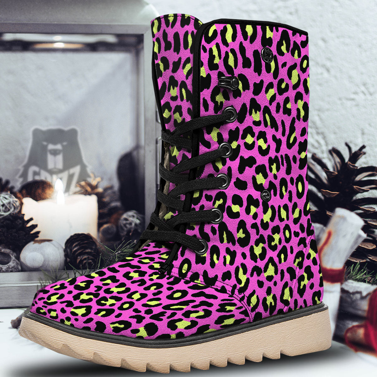 Leopard Yellow And Pink Print Snow Boots-grizzshop