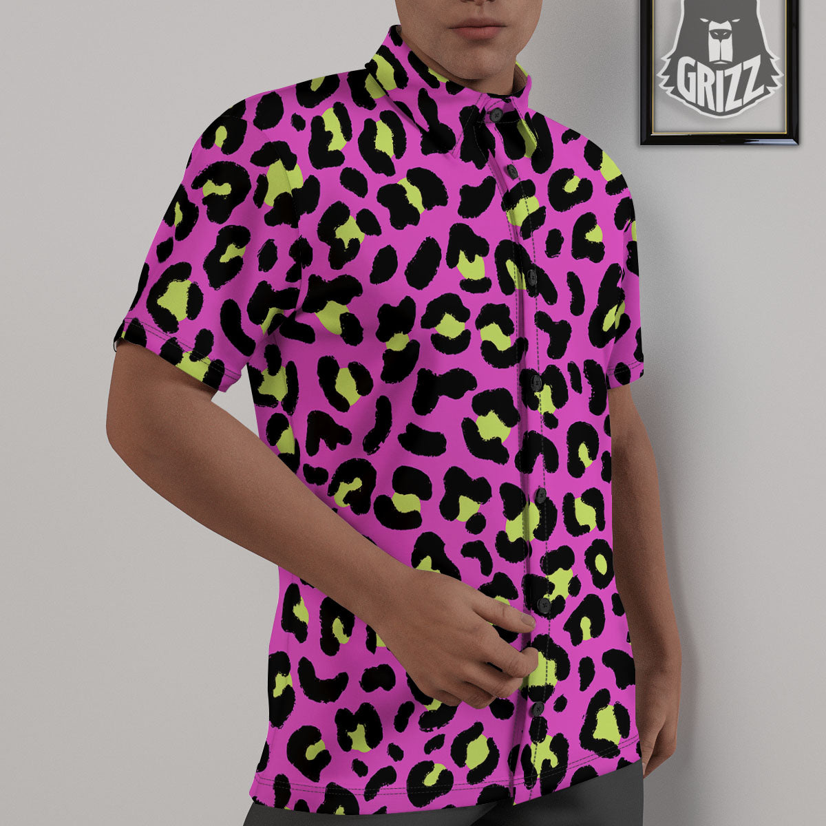 Leopard Yellow And Pink Print Untucked Shirts-grizzshop