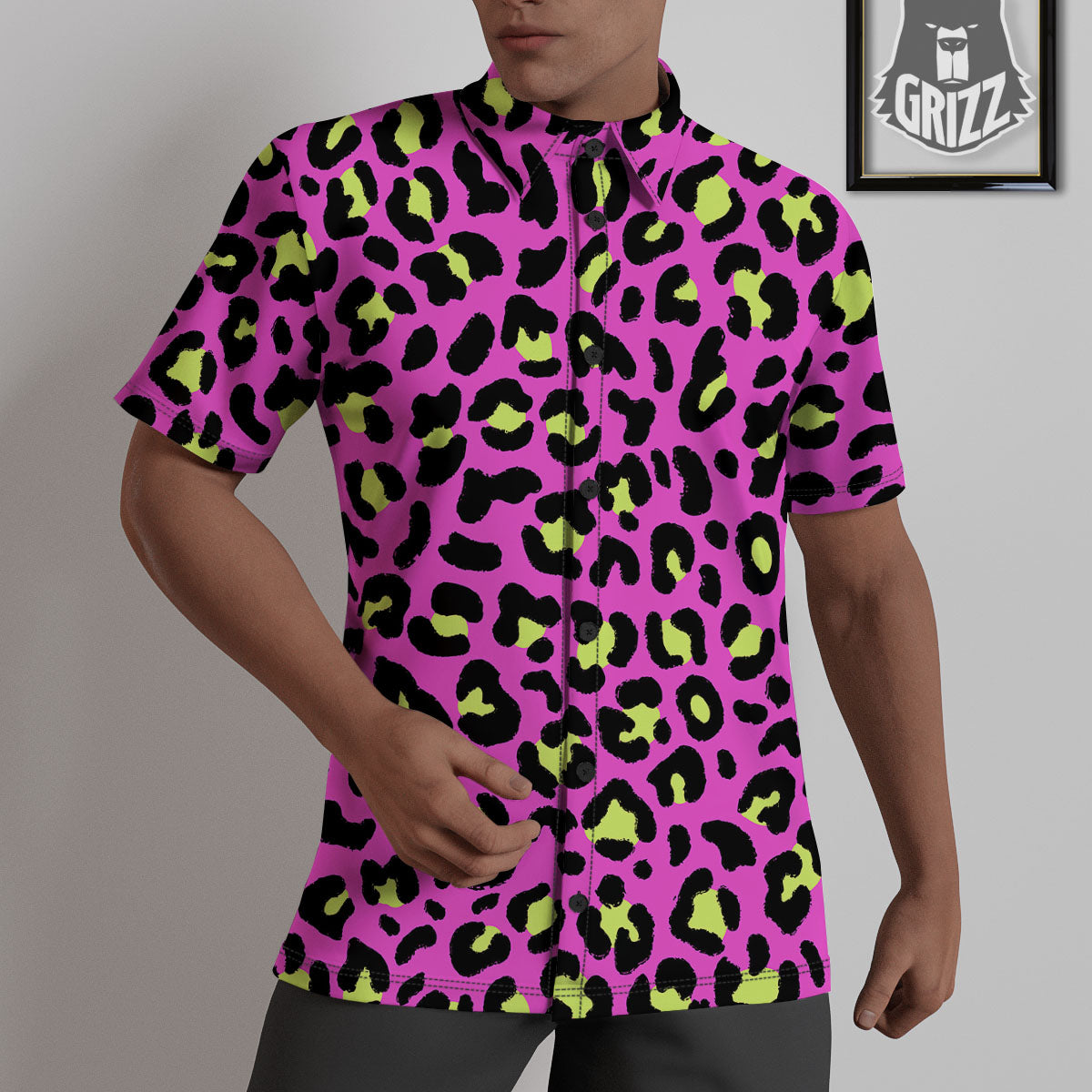 Leopard Yellow And Pink Print Untucked Shirts-grizzshop