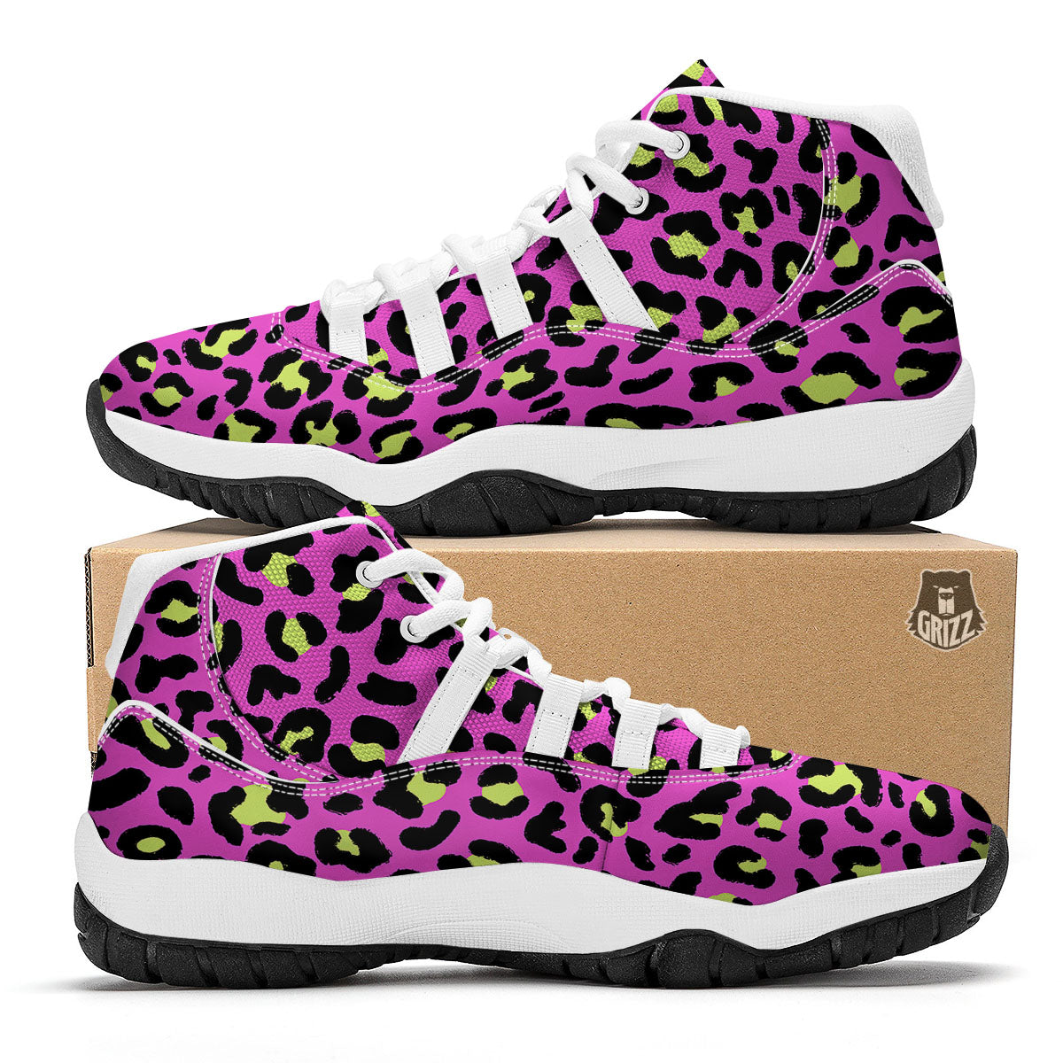 Leopard Yellow And Pink Print White Bball Shoes-grizzshop
