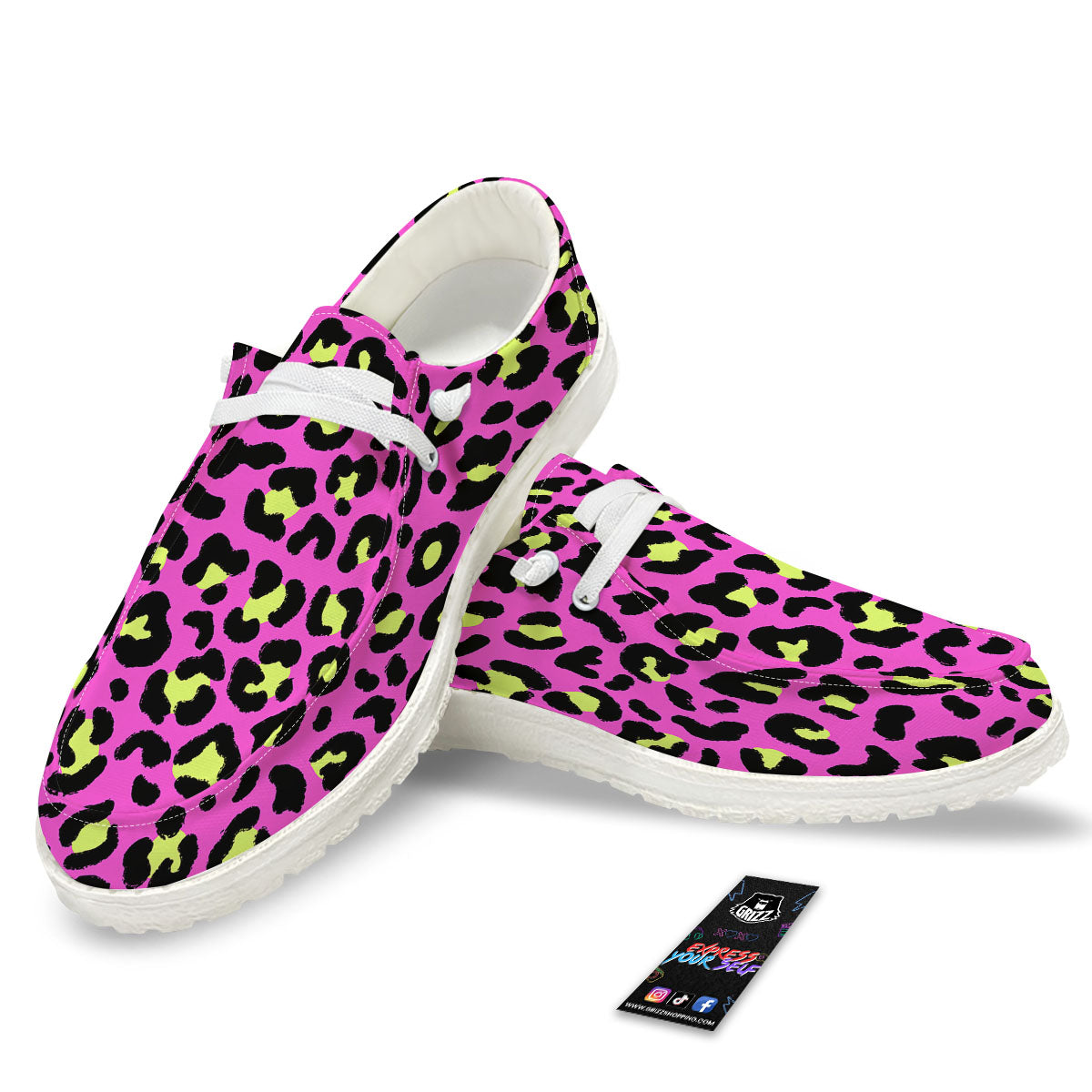 Leopard Yellow And Pink Print White Loafers-grizzshop