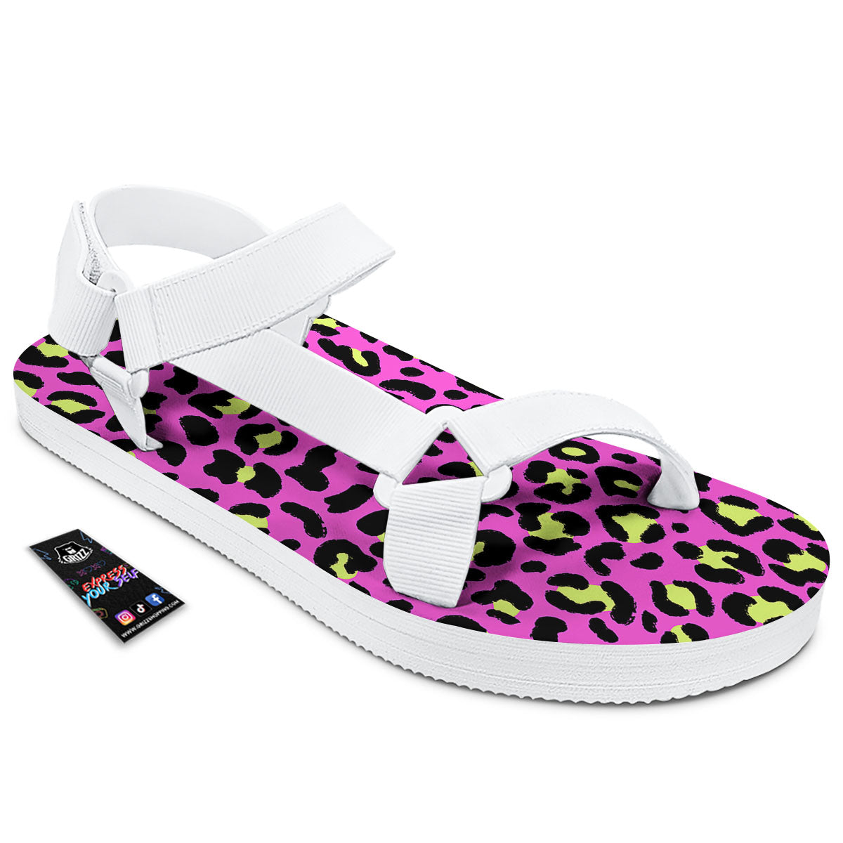 Leopard Yellow And Pink Print White Open Toe Sandals-grizzshop