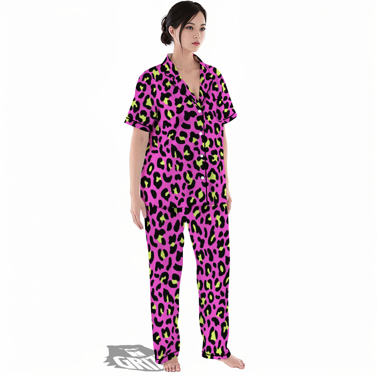 Leopard Yellow And Pink Print Women's Pajamas Set-grizzshop