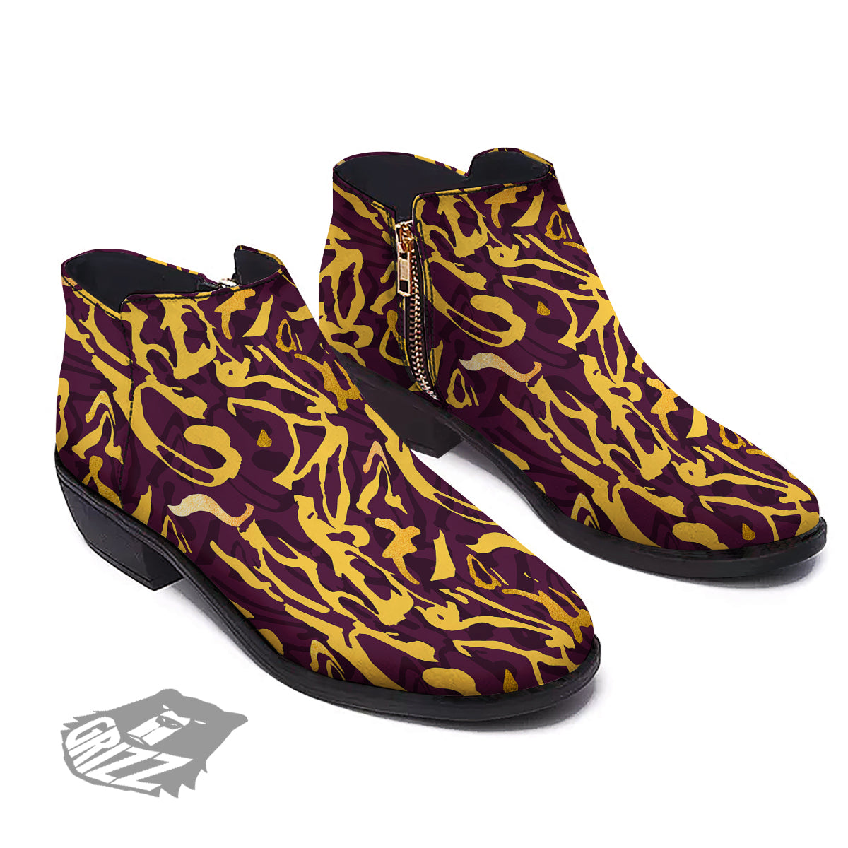 Leopard Yellow And Purple Print Pattern Ankle Boots-grizzshop