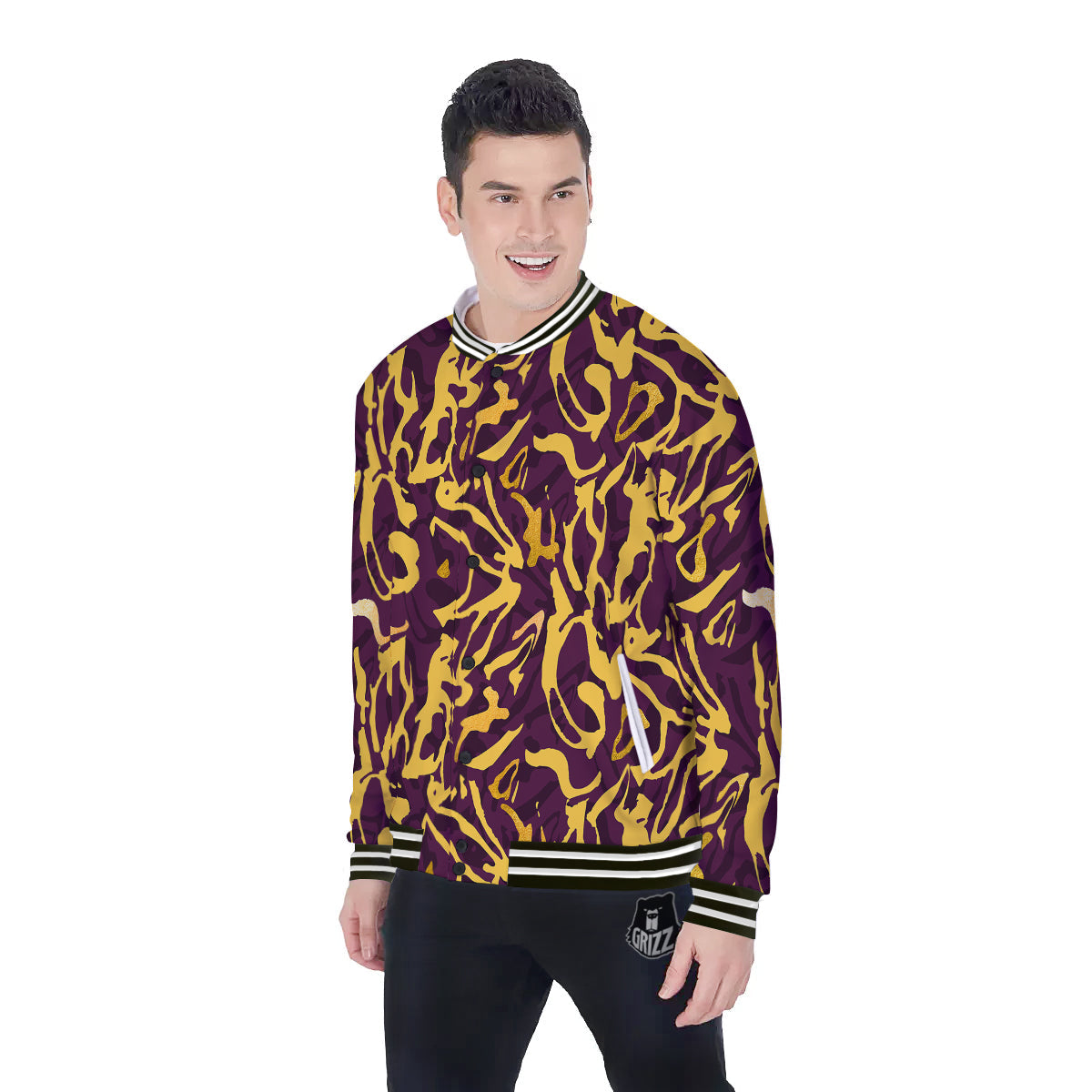 Leopard Yellow And Purple Print Pattern Baseball Jacket-grizzshop