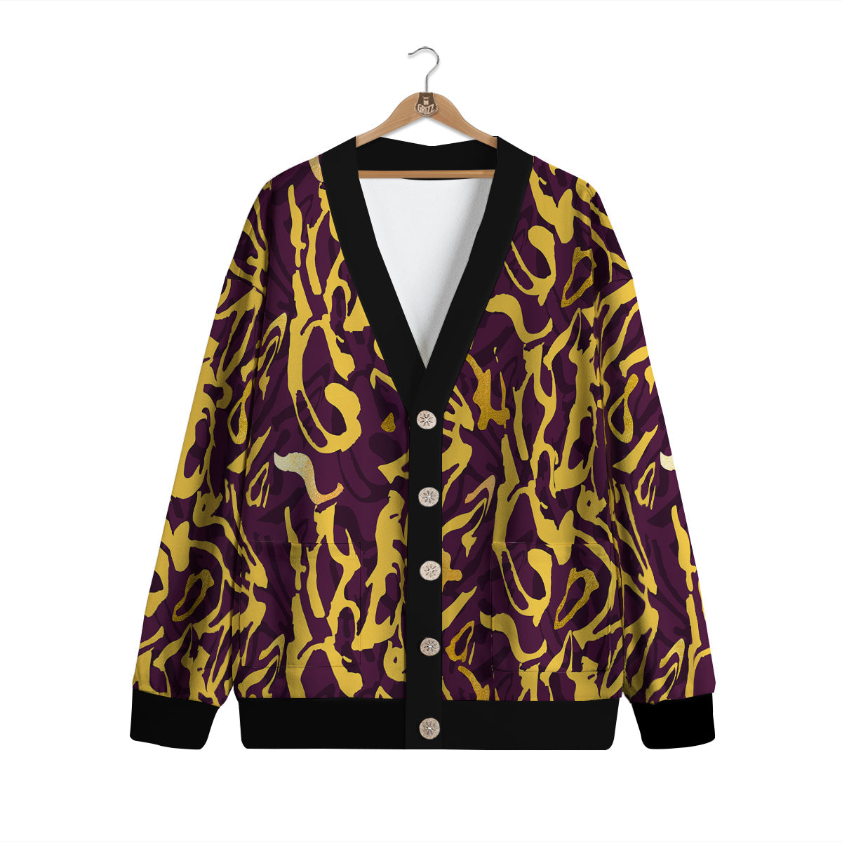 Leopard Yellow And Purple Print Pattern Cardigan-grizzshop