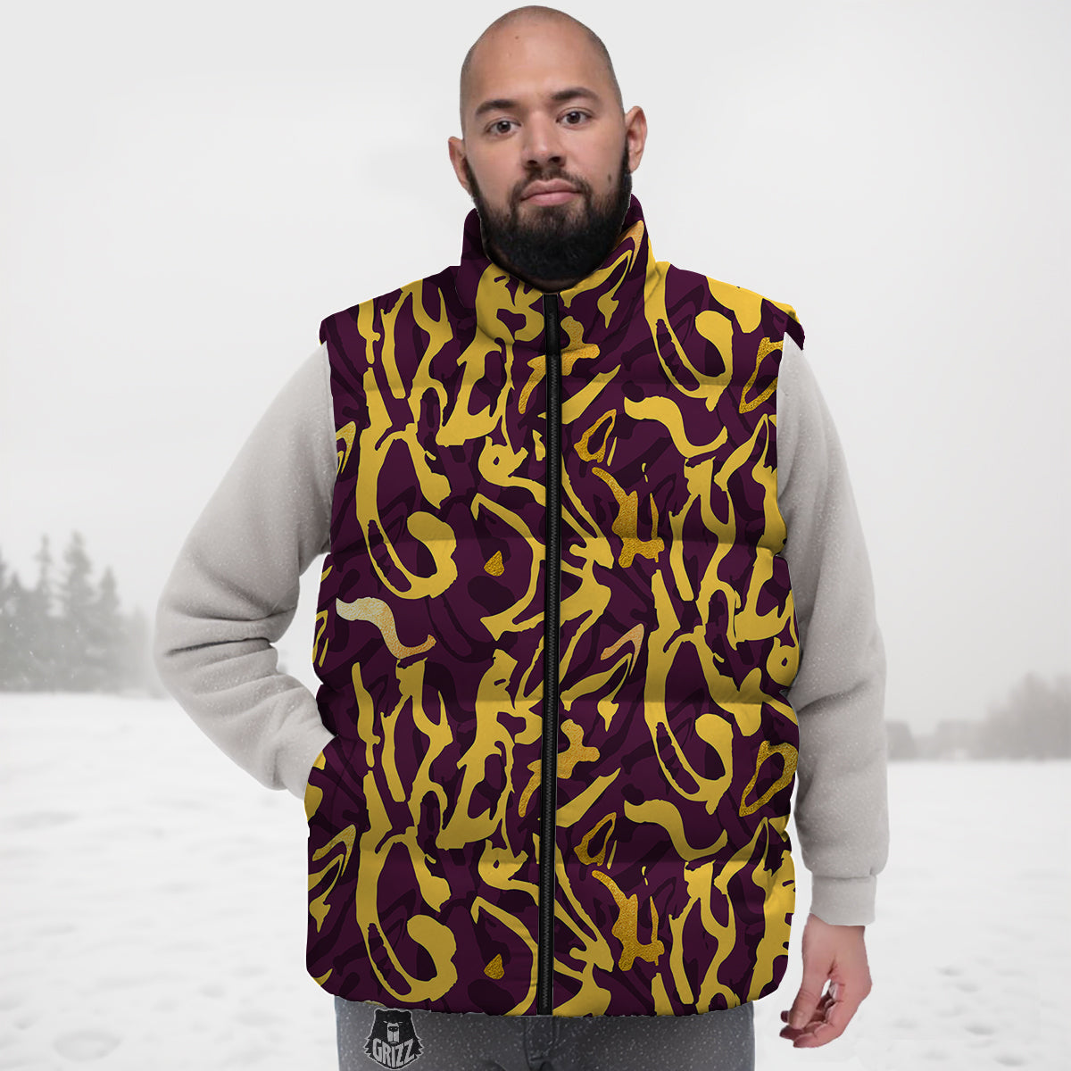 Leopard Yellow And Purple Print Pattern Down Vest