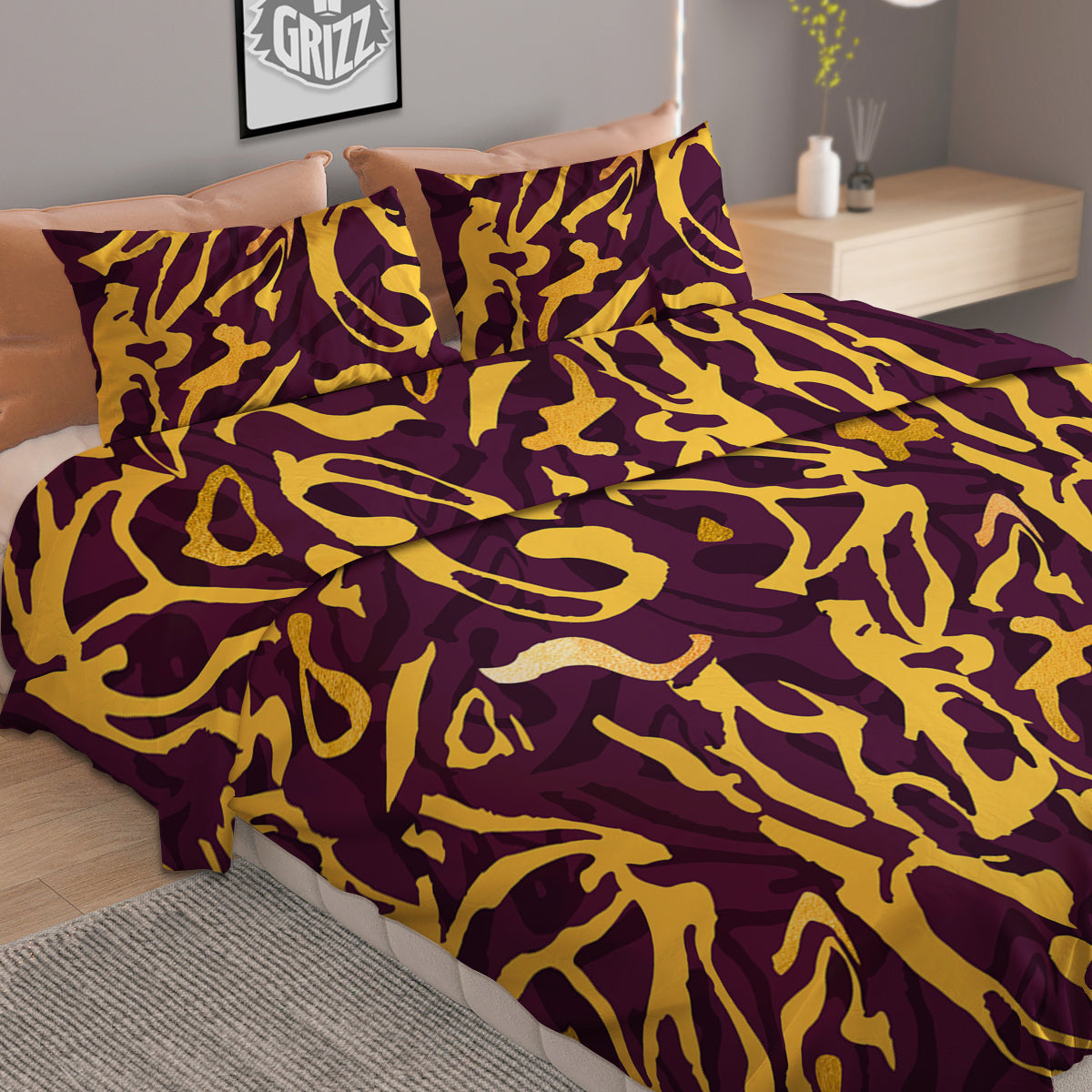 Leopard Yellow And Purple Print Pattern Duvet Cover Bedding Set