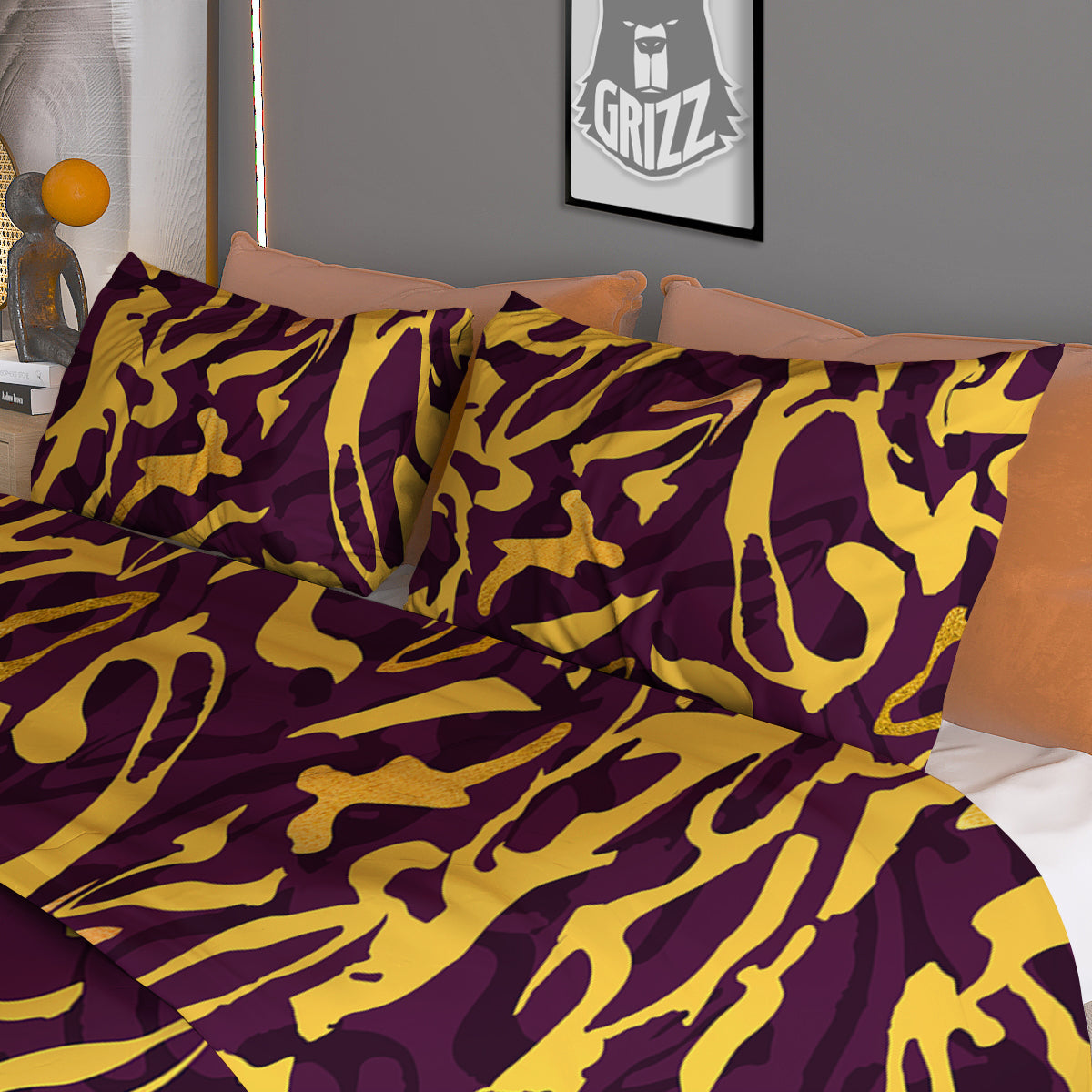 Leopard Yellow And Purple Print Pattern Duvet Cover Bedding Set