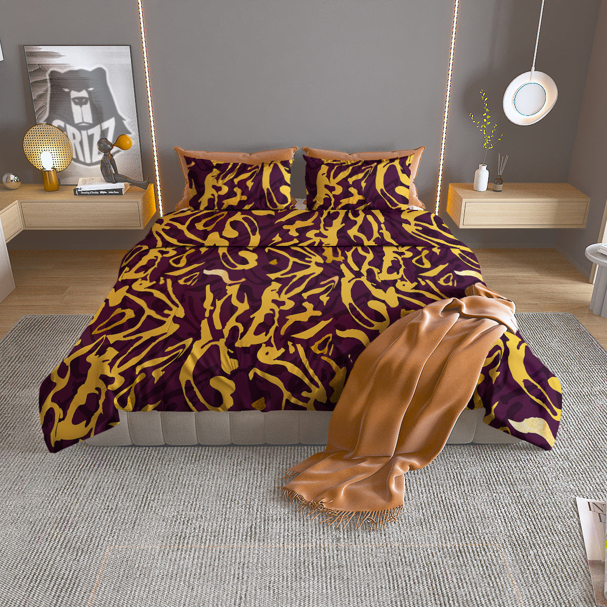Leopard Yellow And Purple Print Pattern Duvet Cover Bedding Set