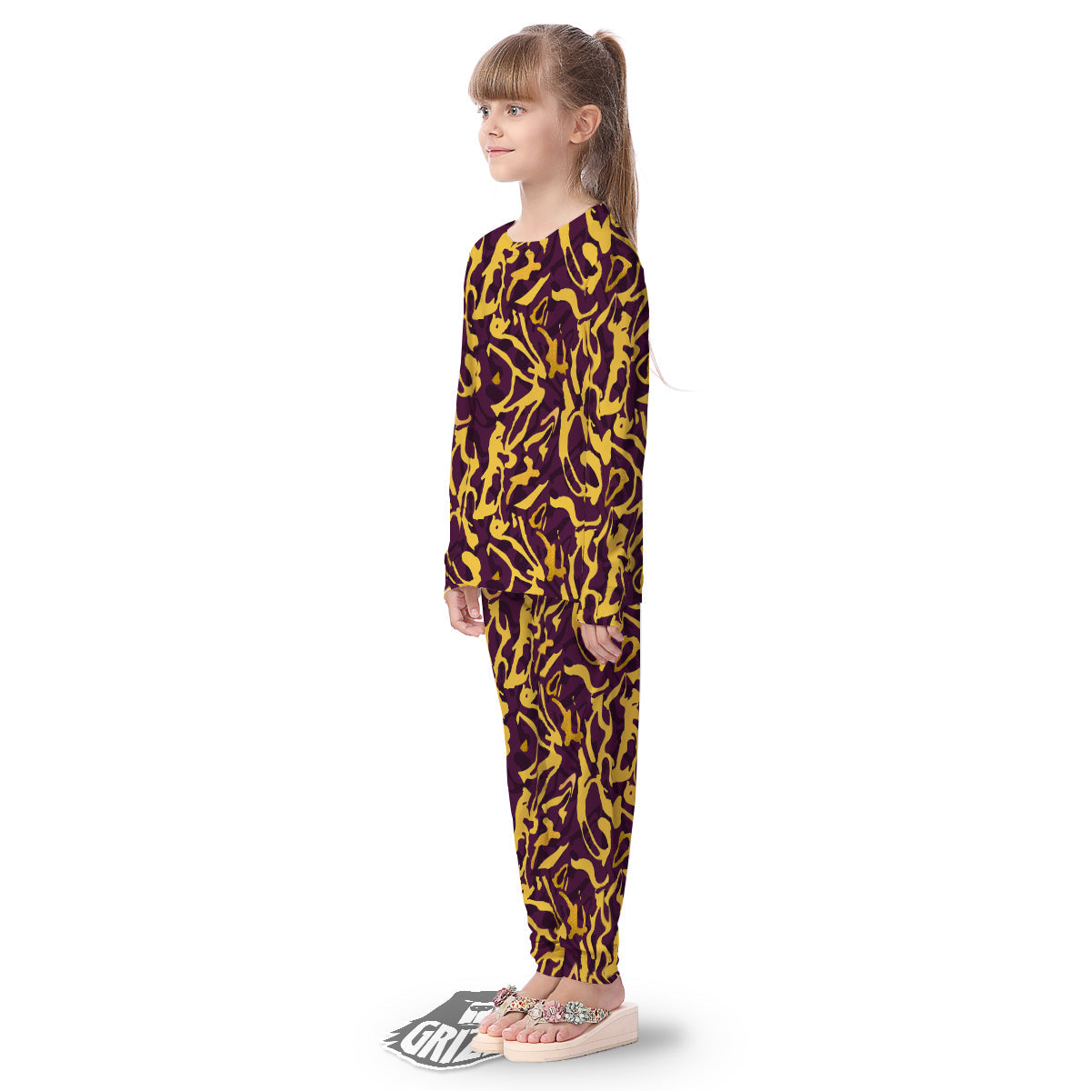 Leopard Yellow And Purple Print Pattern Kid's Pajamas-grizzshop