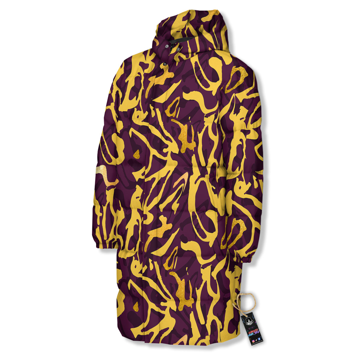 Leopard Yellow And Purple Print Pattern Long Down Jacket-grizzshop