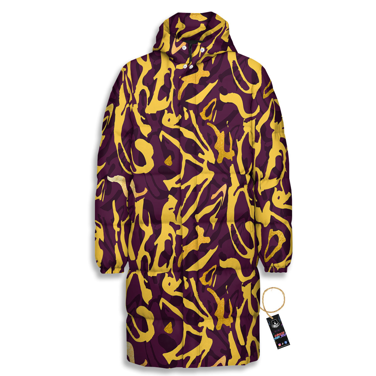 Leopard Yellow And Purple Print Pattern Long Down Jacket-grizzshop