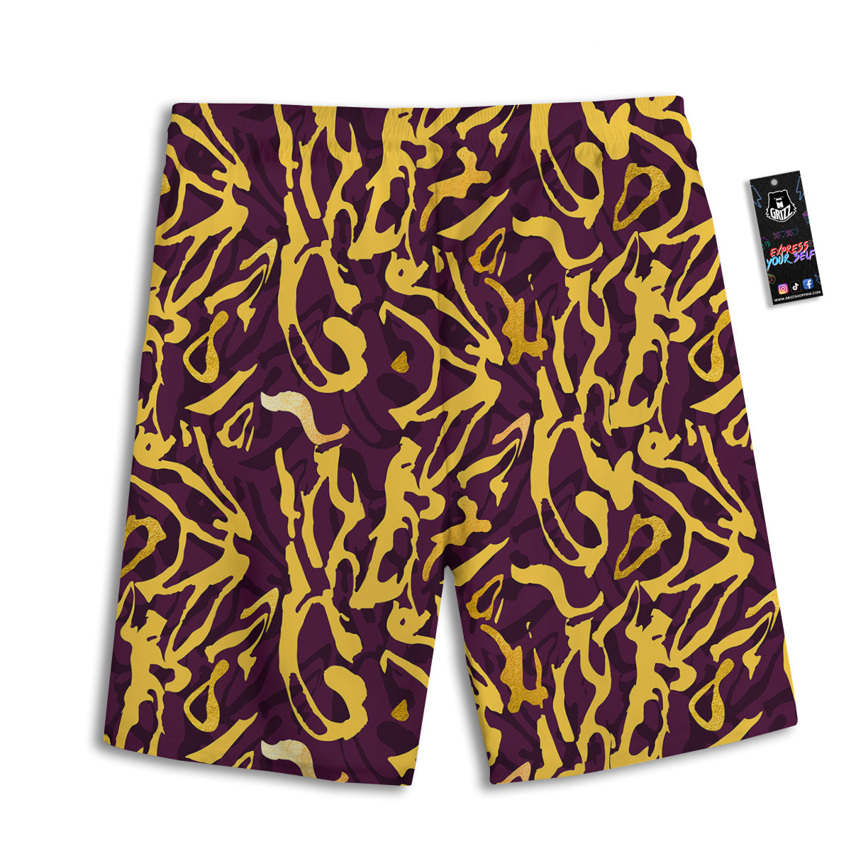 Leopard Yellow And Purple Print Pattern Men's Athletic Shorts