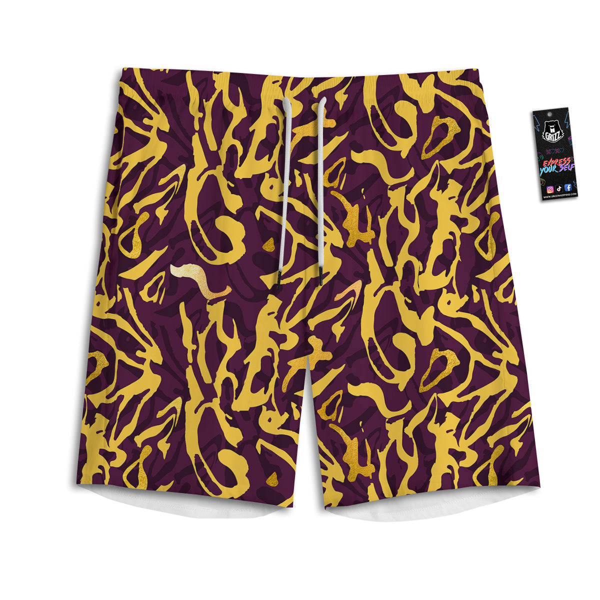 Leopard Yellow And Purple Print Pattern Men's Athletic Shorts