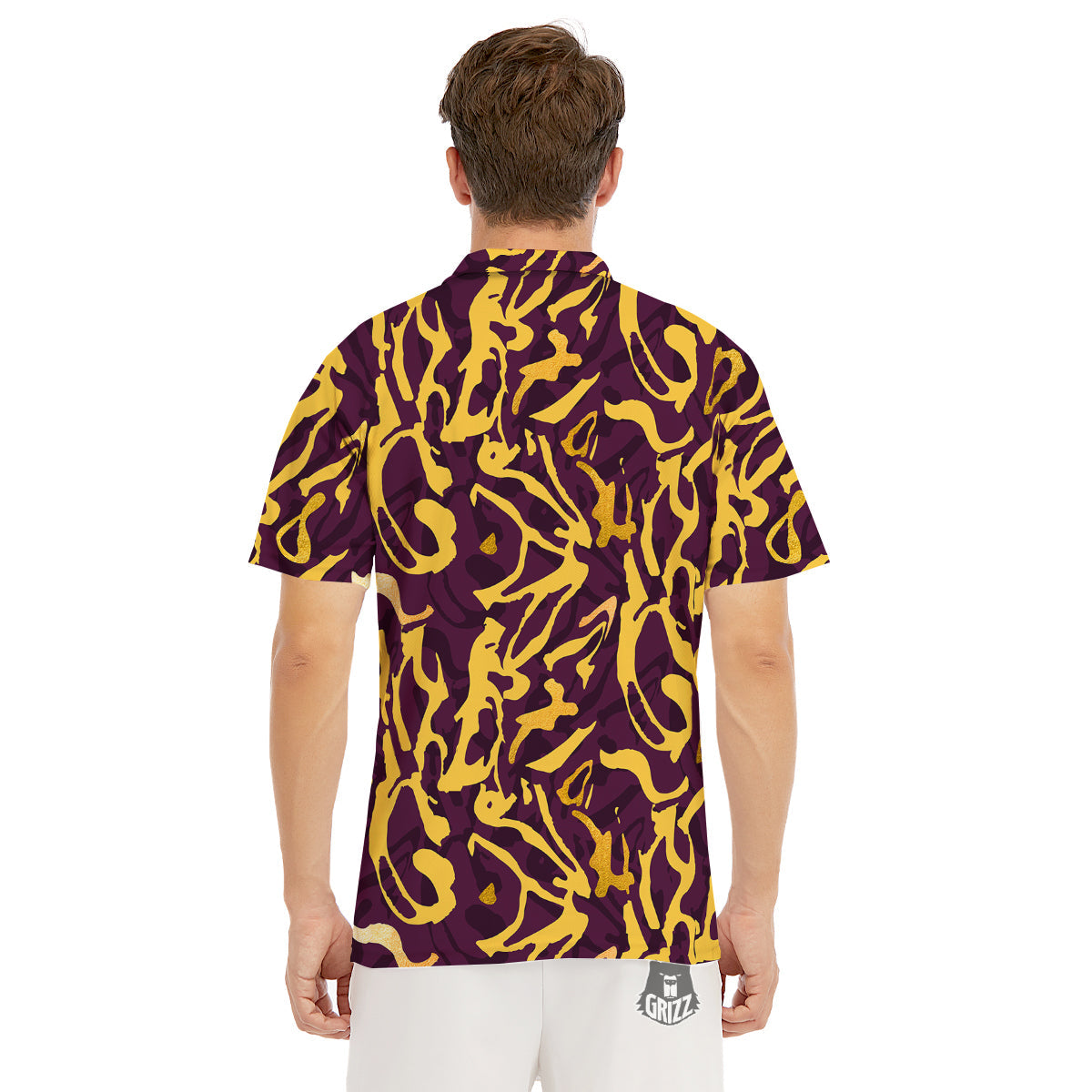 Leopard Yellow And Purple Print Pattern Men's Golf Shirts-grizzshop