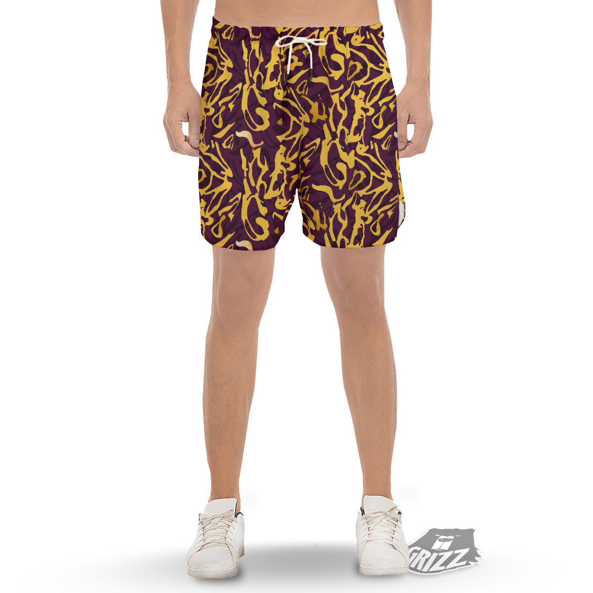 Leopard Yellow And Purple Print Pattern Men's Gym Shorts-grizzshop