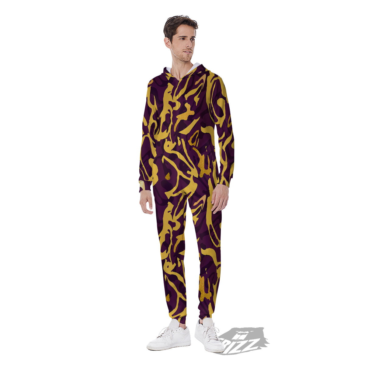 Leopard Yellow And Purple Print Pattern Men's Jumpsuit-grizzshop