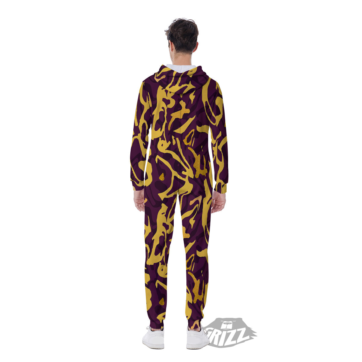 Leopard Yellow And Purple Print Pattern Men's Jumpsuit-grizzshop