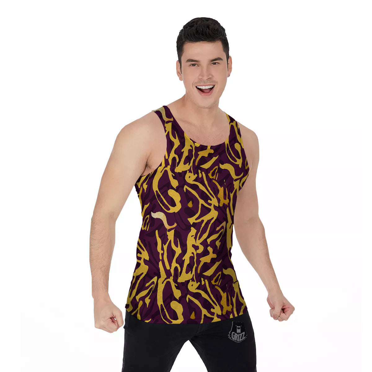 Leopard Yellow And Purple Print Pattern Men's Tank Top-grizzshop
