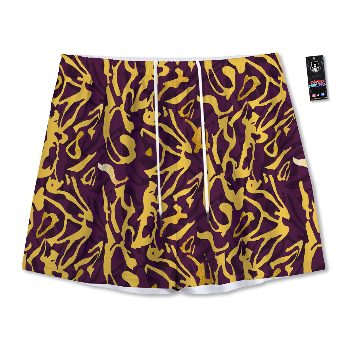 Leopard Yellow And Purple Print Pattern Mesh Shorts