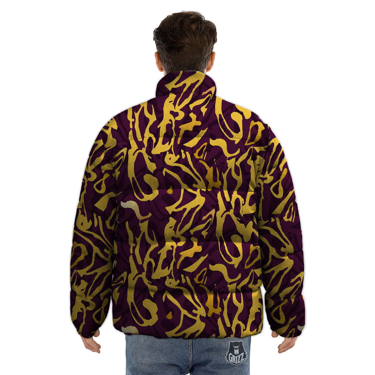 Leopard Yellow And Purple Print Pattern Puffer Jacket-grizzshop