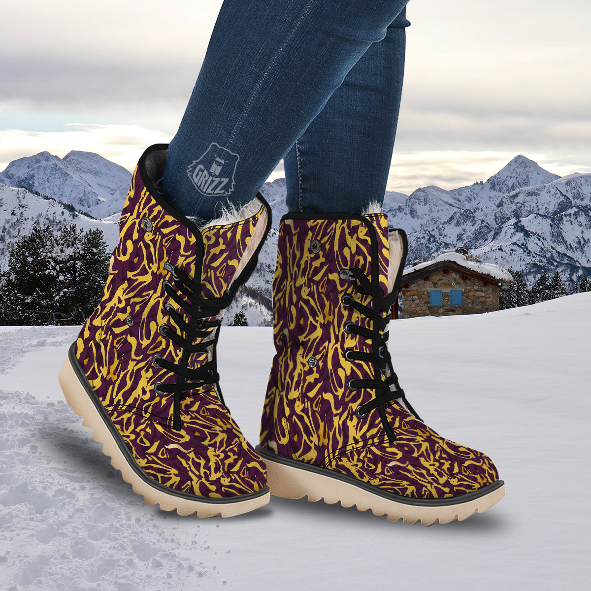 Leopard Yellow And Purple Print Pattern Snow Boots-grizzshop