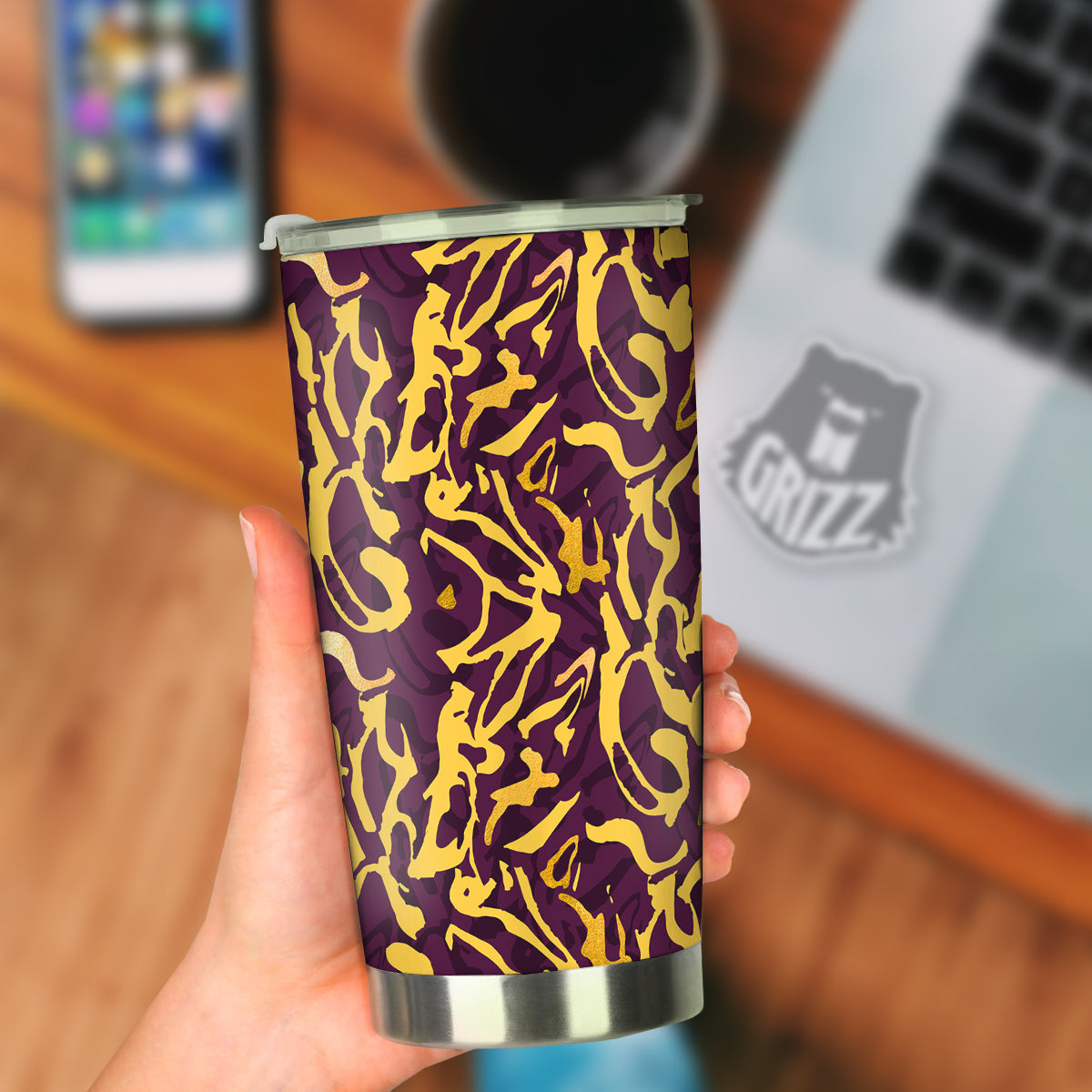 Leopard Yellow And Purple Print Pattern Tumbler-grizzshop