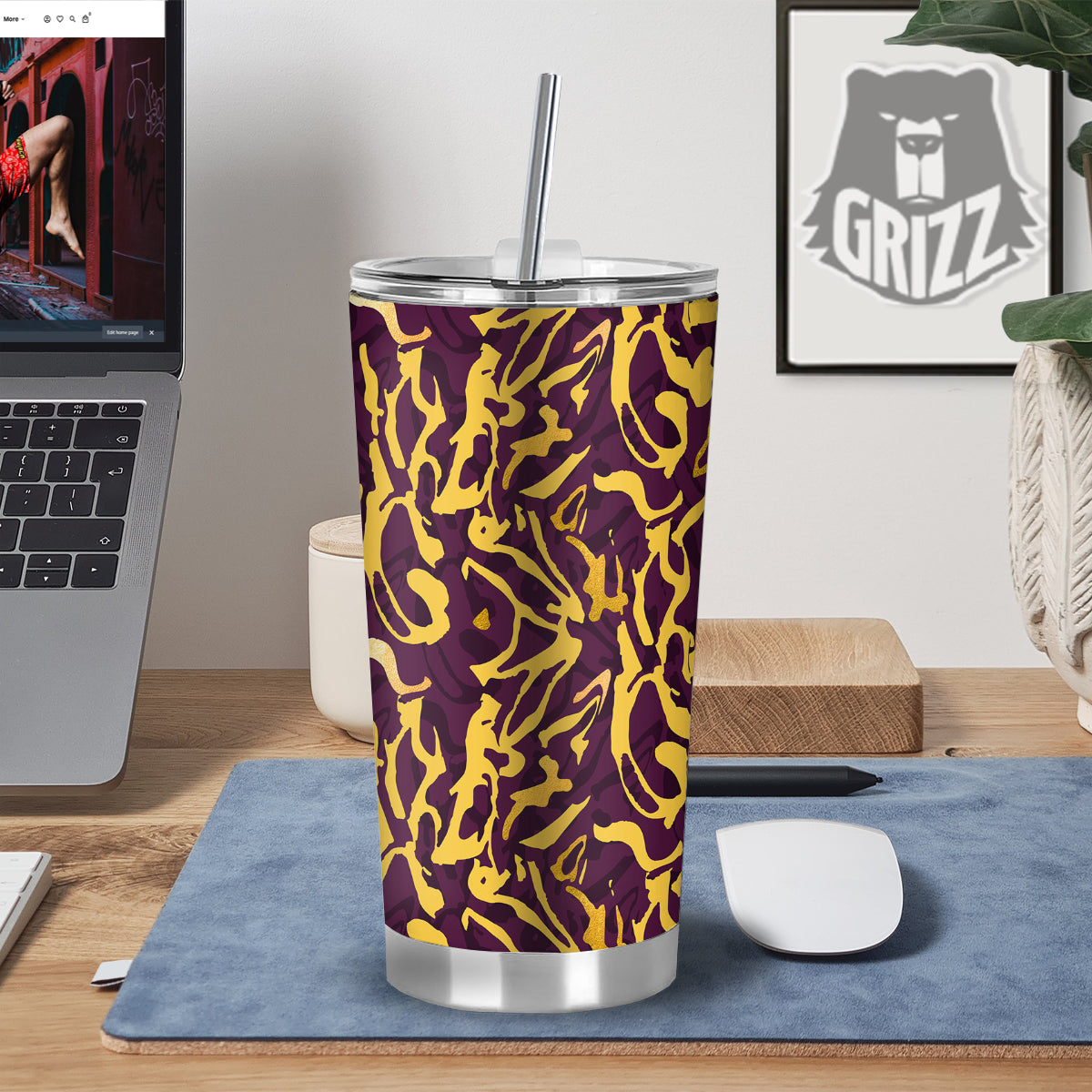 Leopard Yellow And Purple Print Pattern Tumbler-grizzshop