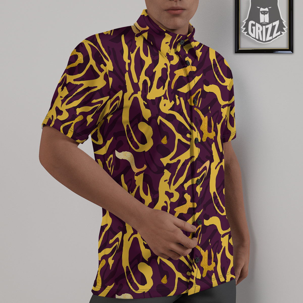 Leopard Yellow And Purple Print Pattern Untucked Shirts-grizzshop