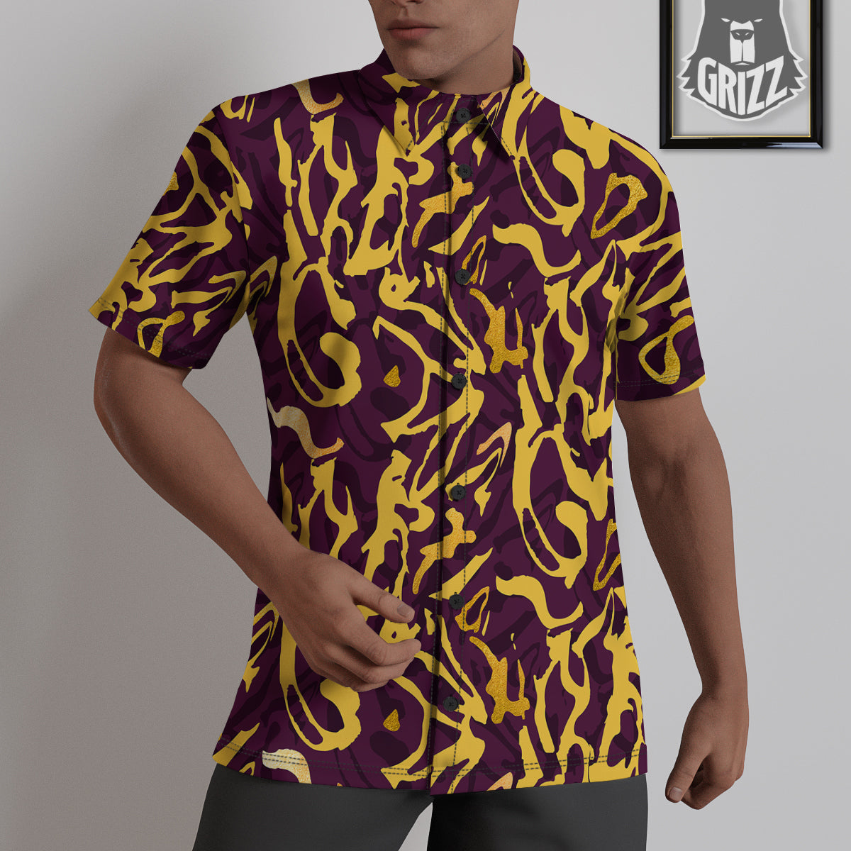 Leopard Yellow And Purple Print Pattern Untucked Shirts-grizzshop